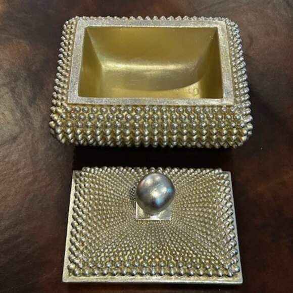 NWT Vintage Coffee Table Champagne Textured Studded Jewelry Trinket Box - Picture 3 of 15
